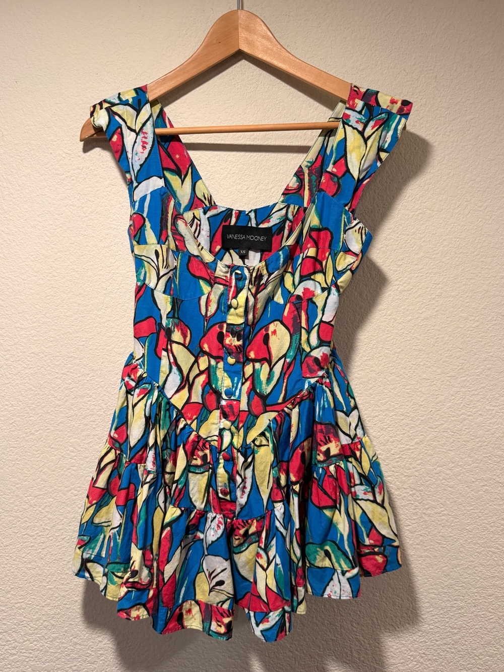 VANESSA MOONEY Blue Multicolor Floral Romper